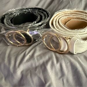Chic Gucci style Belts Set with Gold Rings 1 black 1 white/cream
Faux leather